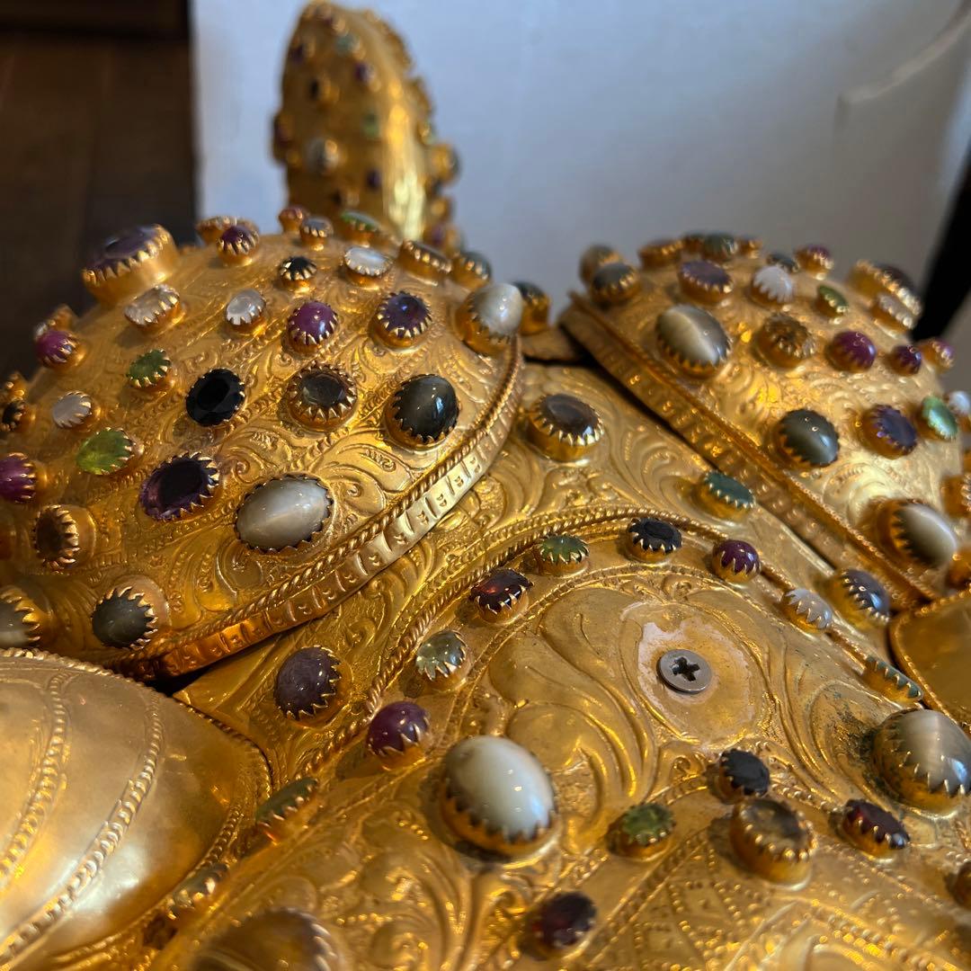 鑑定書あり　希少　中国美術 木彫 宝石飾 特大 象 置物 飾り物 インテリア