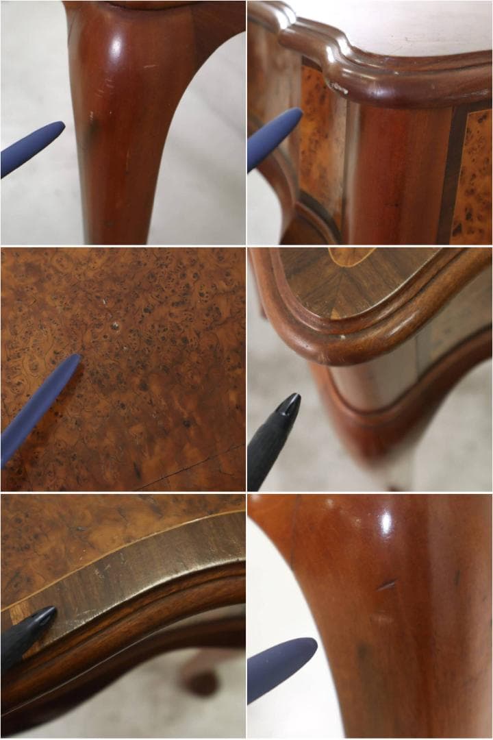 イタリア製クラシカル 美しい木目の象嵌 猫脚 コンソール デスク 引き出し付き