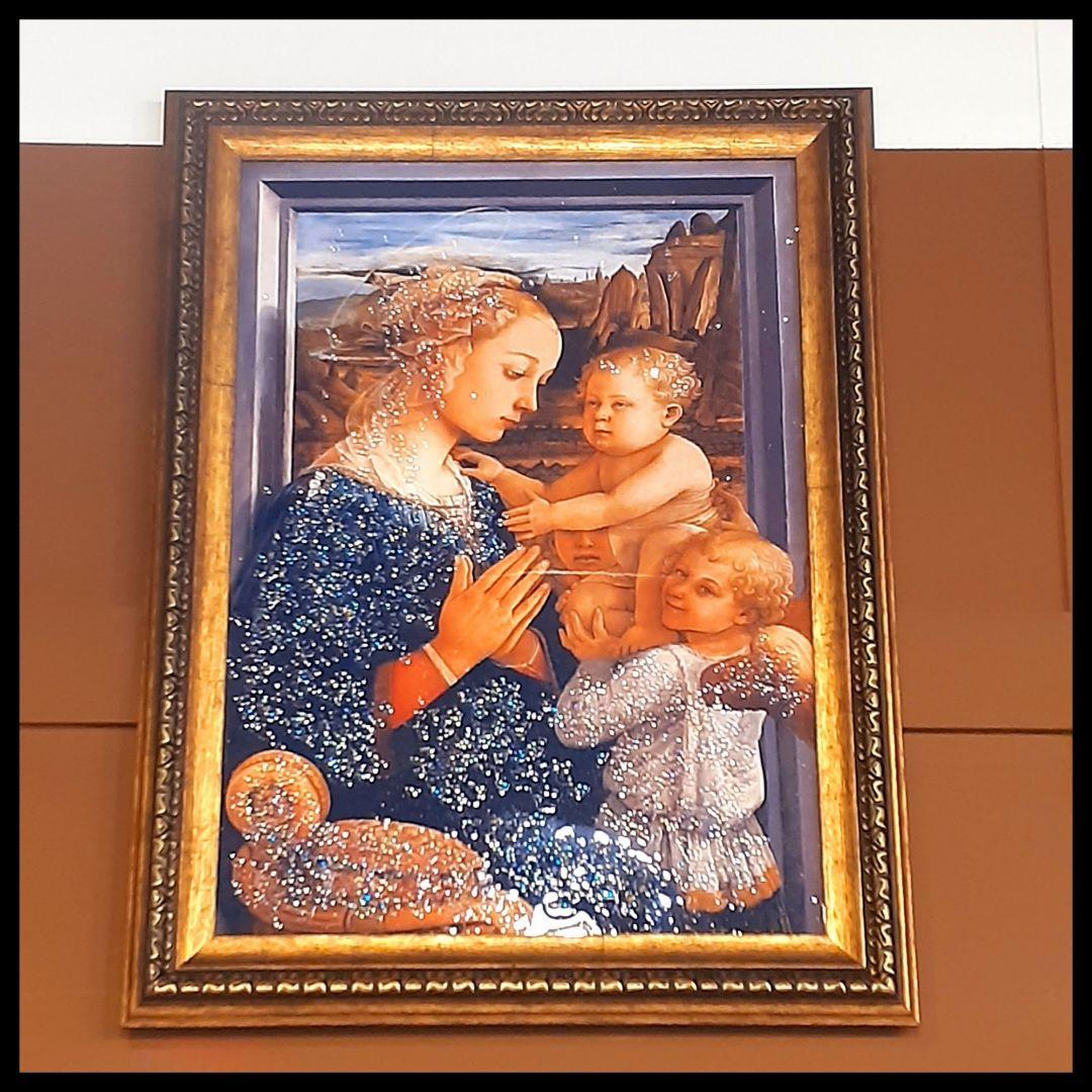 輸入雑貨　天然水晶石　フィリッポ・リッピ作『聖母子と二天使』　クリスタルアート