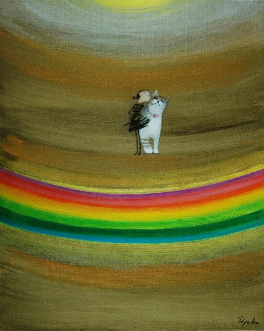 油絵 菅家令子 絵 絵画 インテリア F3-030919 可愛い子猫子犬と女の子