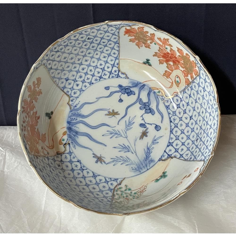 y039 古伊万里 色絵 鉢 五客 冨貴長春 口径18.5cm