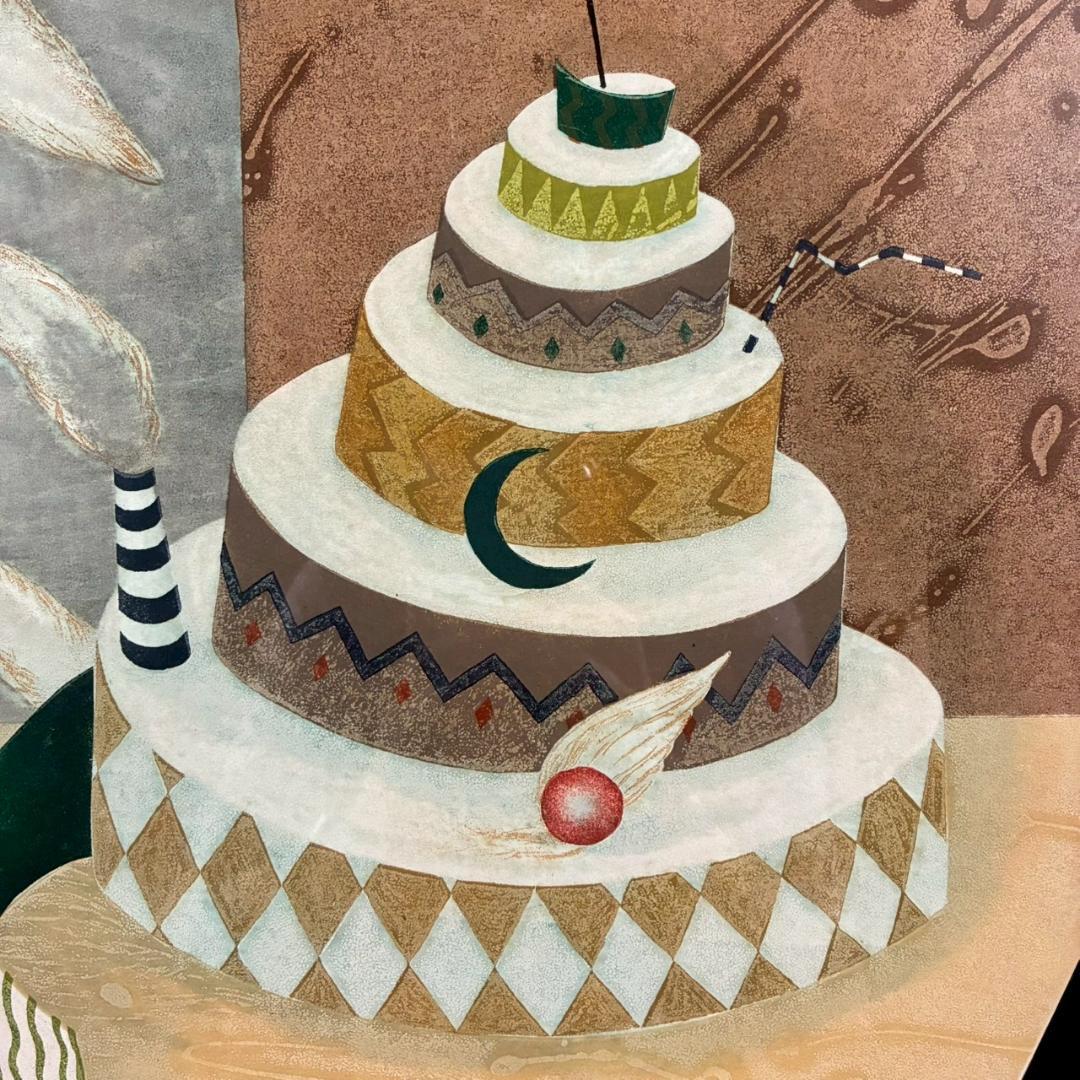 美品 岩切裕子「雲の記念日」木版画 直筆サイン・画廊シール有 お洒落な立体額装