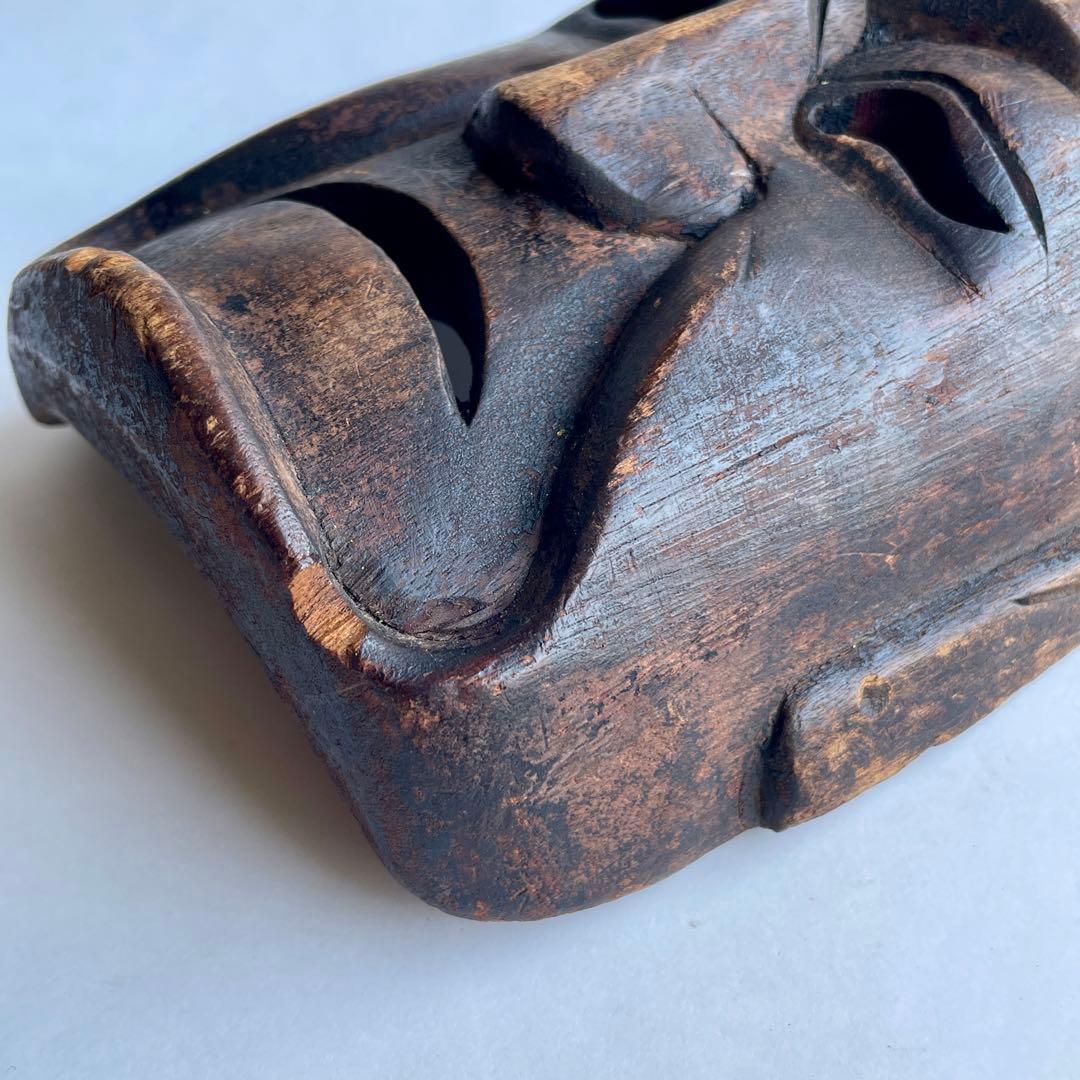 【詳細不明だが古そう】能面 お面 マスク 木彫 彫刻 骨董 古美術