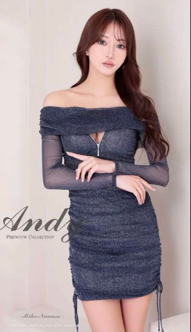 GLAMOROUS ネイビー オフショルダー タイトドレス