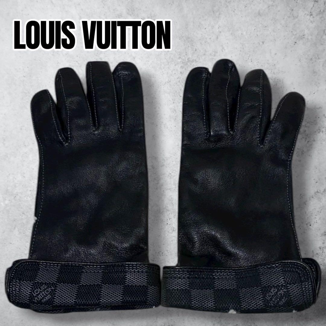LOUIS VUITTON ダミエ柄　未革　ブラック　レザーグローブ