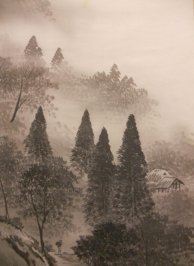 掛け軸 青楓 水墨山水 絹本 希少 軸装 茶道具 掛軸 美品 です。