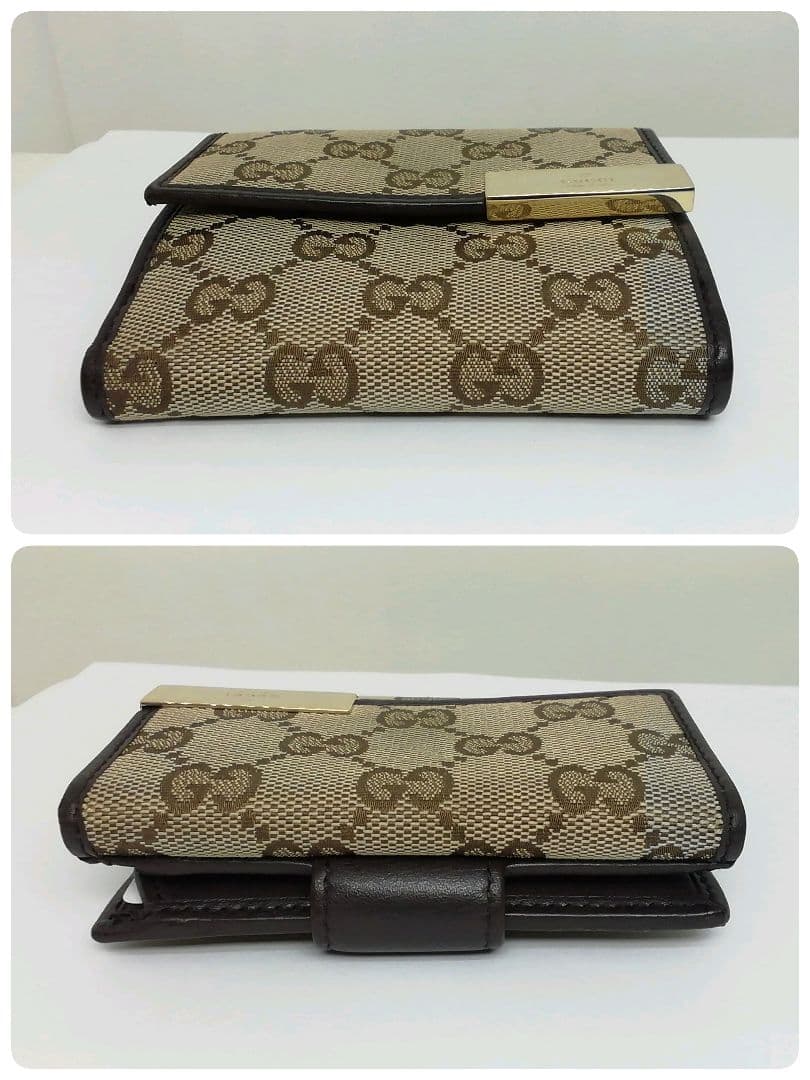 GUCCI　グッチ　GGキャンバス　ブラウン　Wホックタイプ　保存袋・付属品