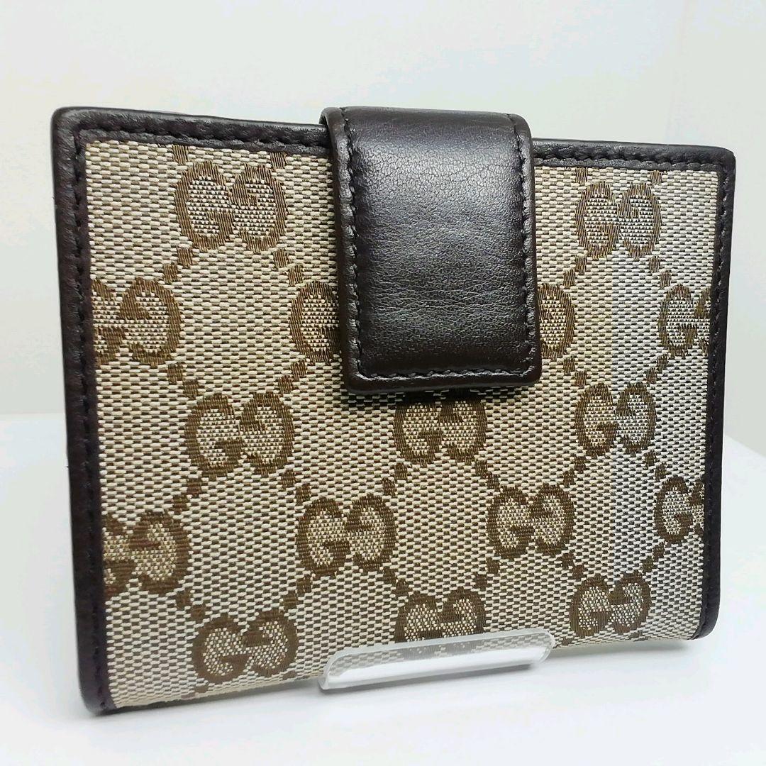 GUCCI　グッチ　GGキャンバス　ブラウン　Wホックタイプ　保存袋・付属品