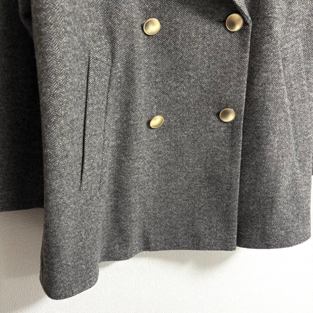 グローバルワーク✨軽やかストレッチ襟2WAYミドルコート　グレーミニヘリンボーン