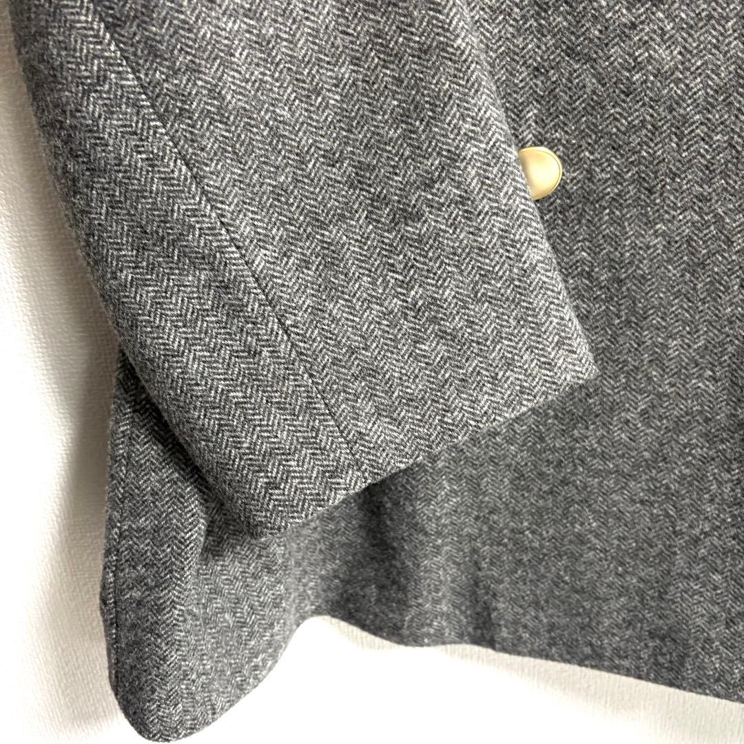 グローバルワーク✨軽やかストレッチ襟2WAYミドルコート　グレーミニヘリンボーン
