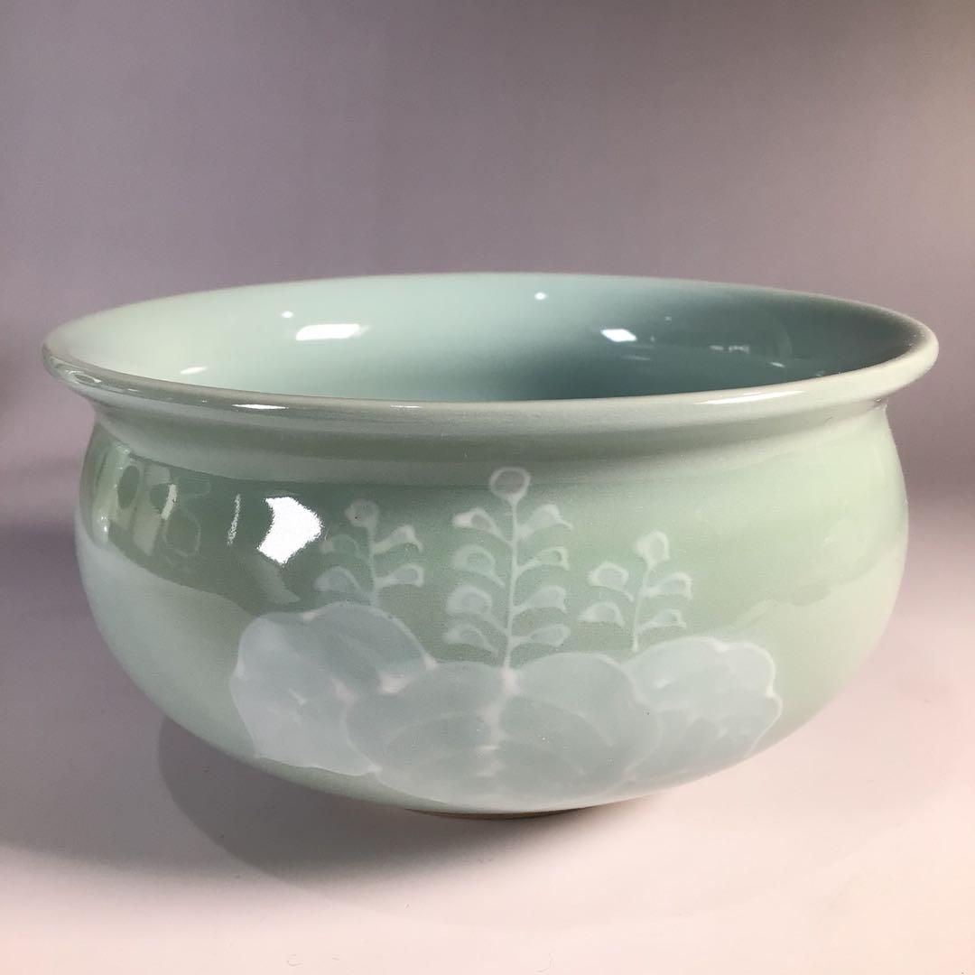 Ｍ５６６　皆具　『京焼』『平安静山造』『桐文』『青磁皆具』　共箱　茶道具