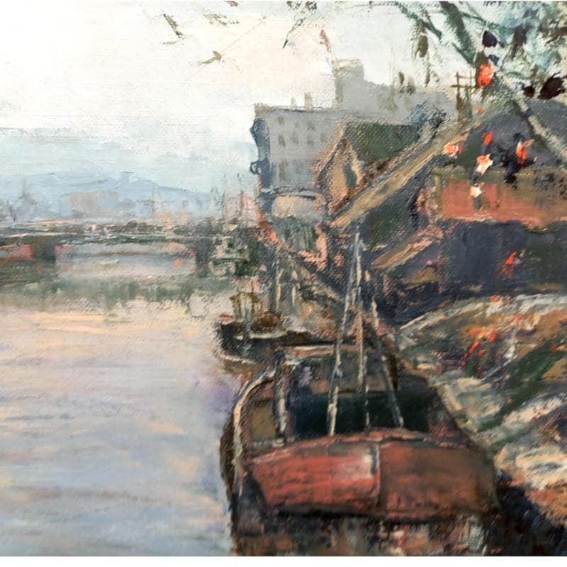 ☆ 佐藤あつ子 ☆「雨の小樽運河」油絵　P６号 未使用額！