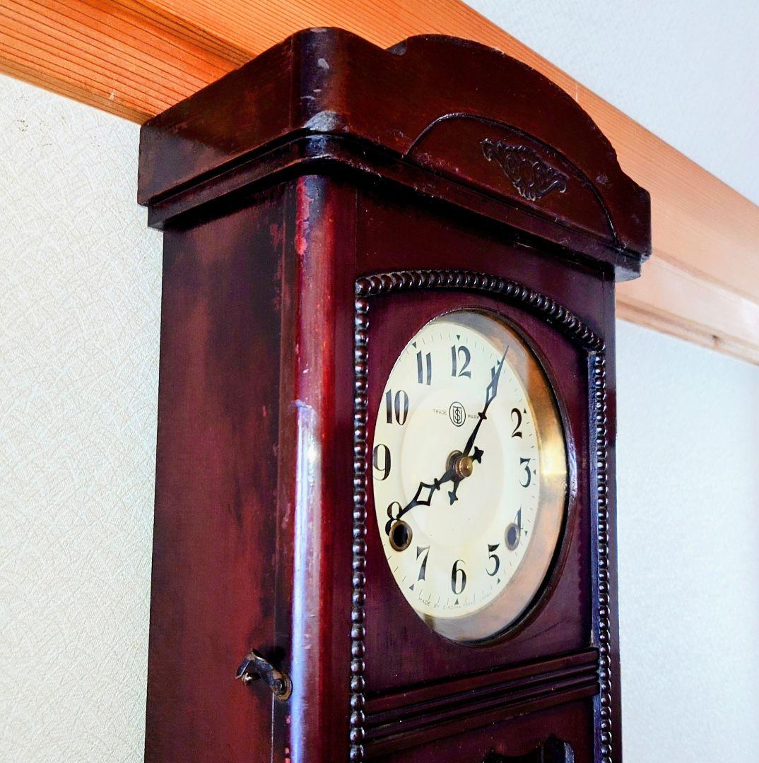 〈完動・美品〉鶴巻時計店英工舎　大正浪漫筋硝子宮型ゼンマイ振り子時計 　古時計