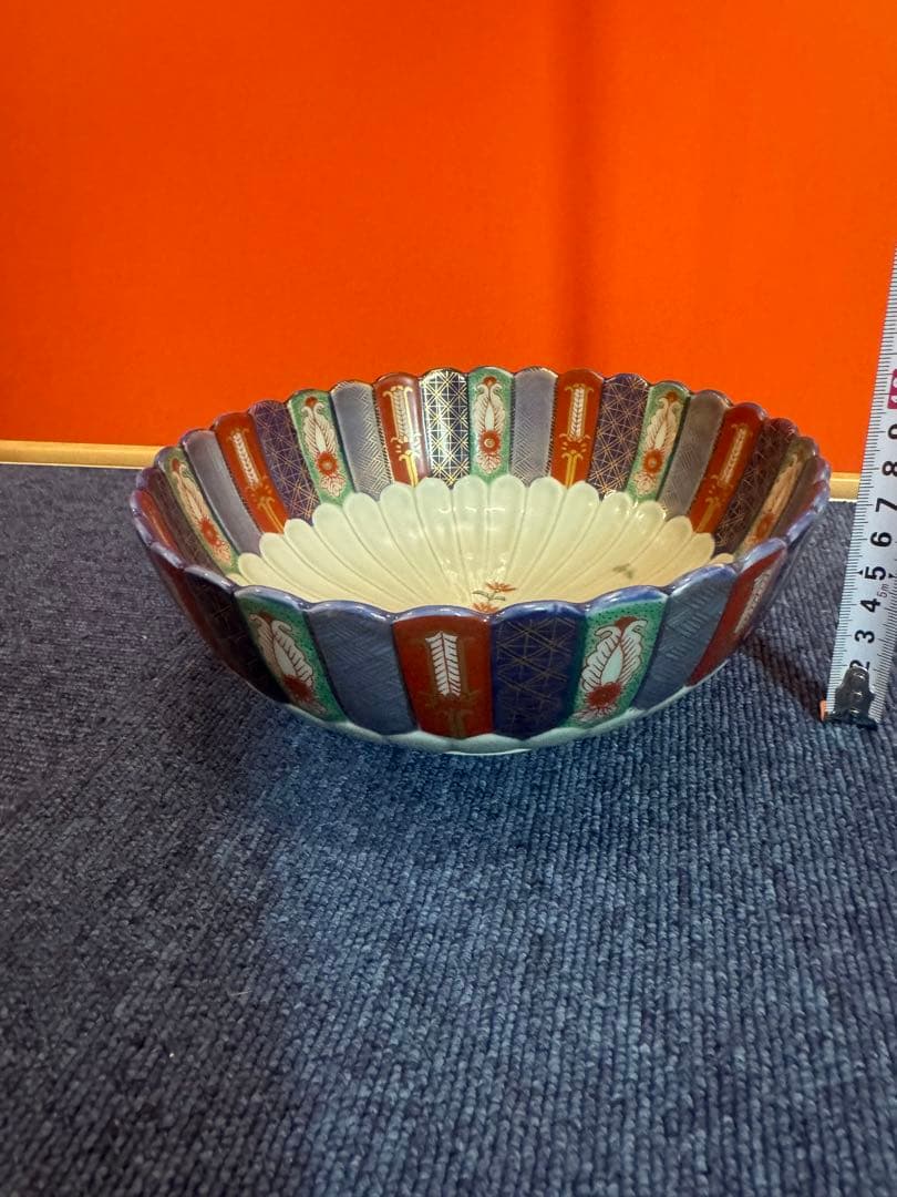 1621 林九郎窯　染錦地紋　盛り鉢　金彩