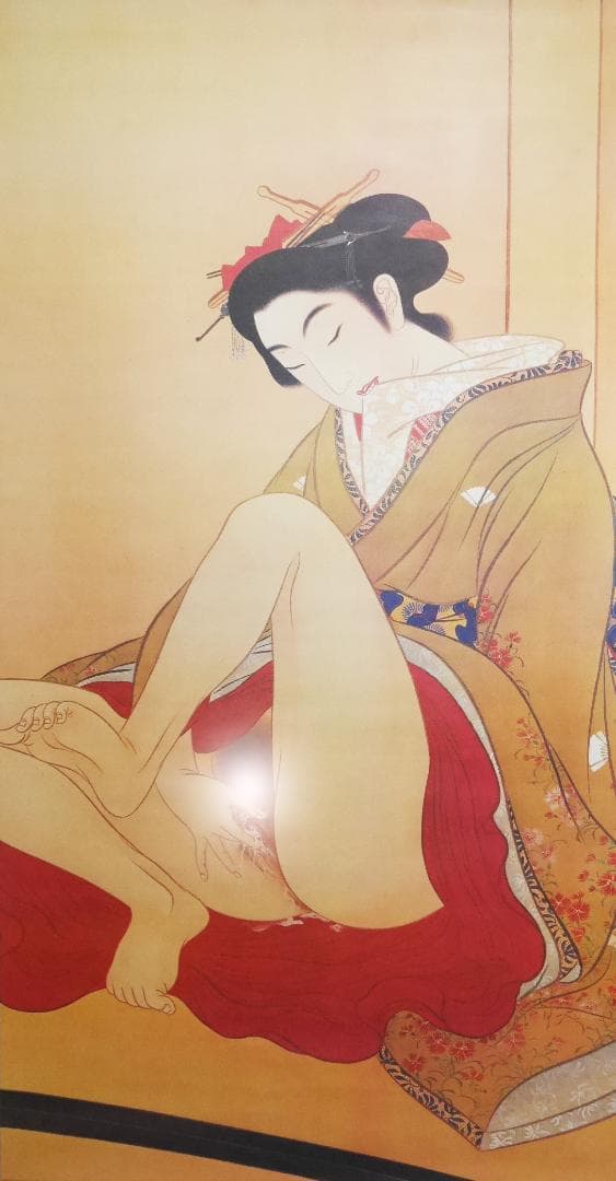 伝・葛飾北斎筆【春草図】春画◆複製工芸画　日本画　浮世絵　美人画　掛軸