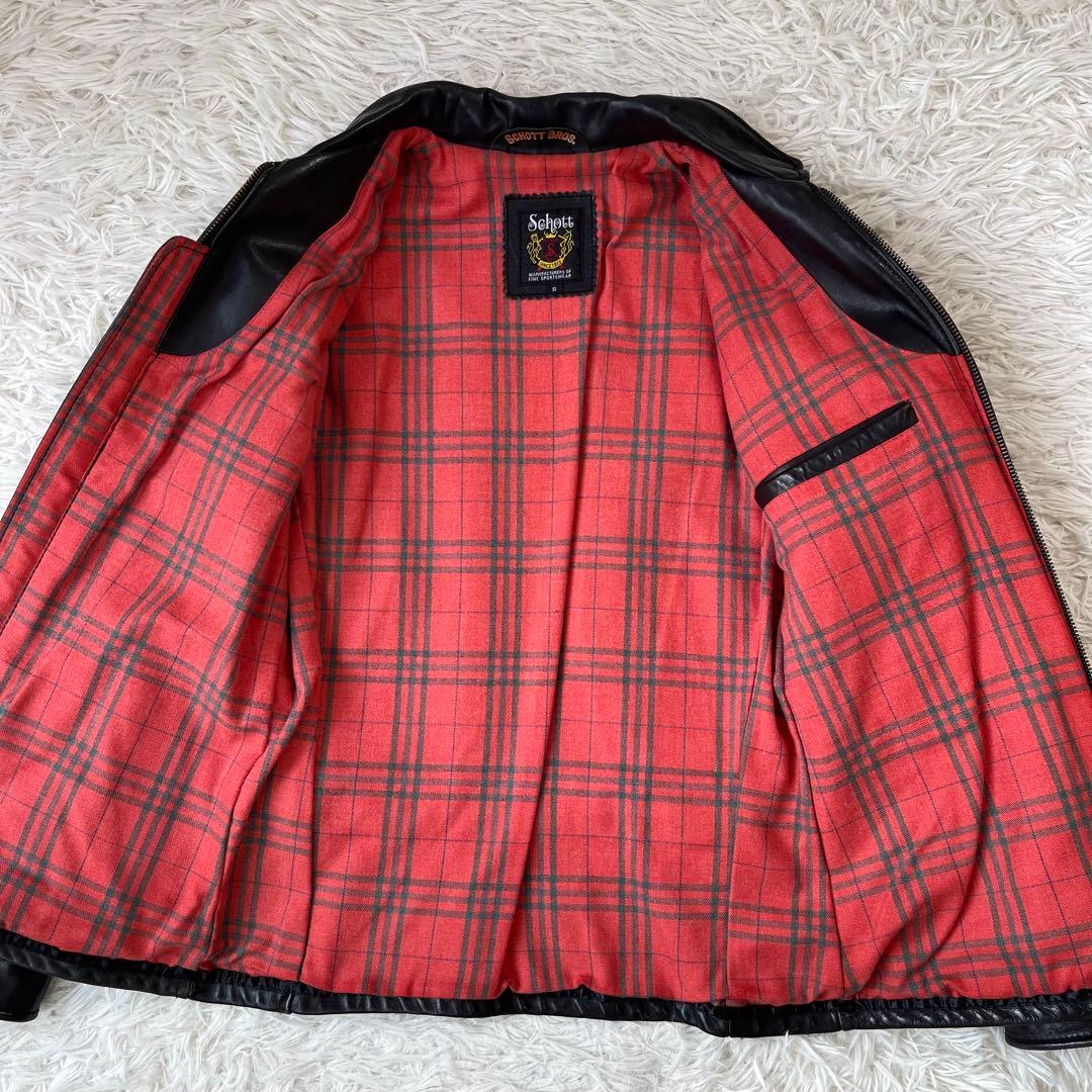 極美品✨ショット トラッカージャケット レザージャケット 牛革 チェック S