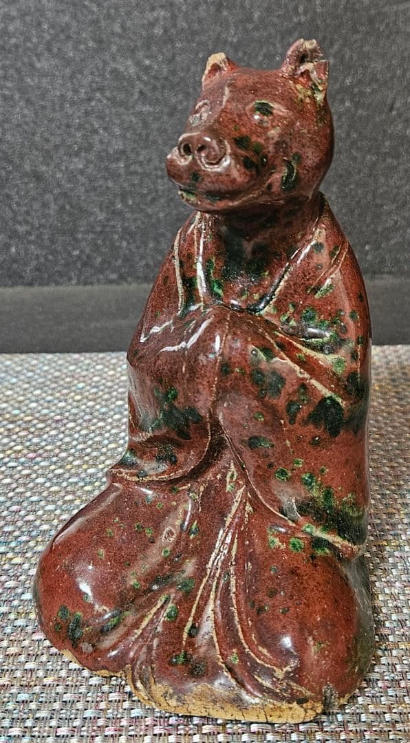 中国・日本古陶磁器　時代古作品　古陶磁器　陶器製　辰砂釉　狐像　神狐　お稲荷様