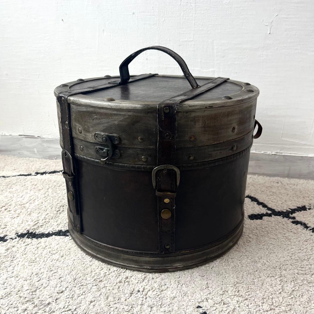 ヴィンテージ 木製 × レザー 樽 木箱 インテリア 雑貨 什器 アンティーク