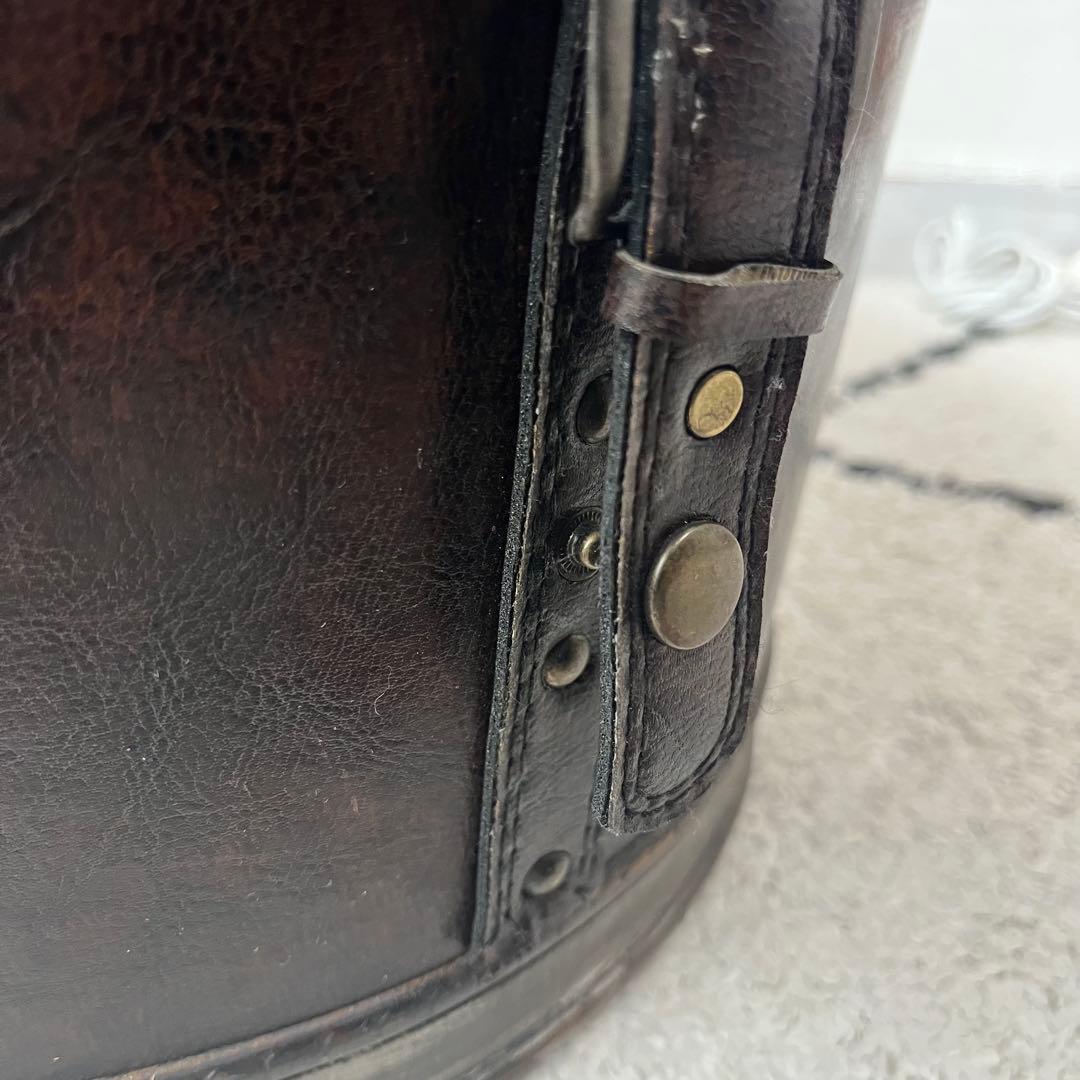 ヴィンテージ 木製 × レザー 樽 木箱 インテリア 雑貨 什器 アンティーク