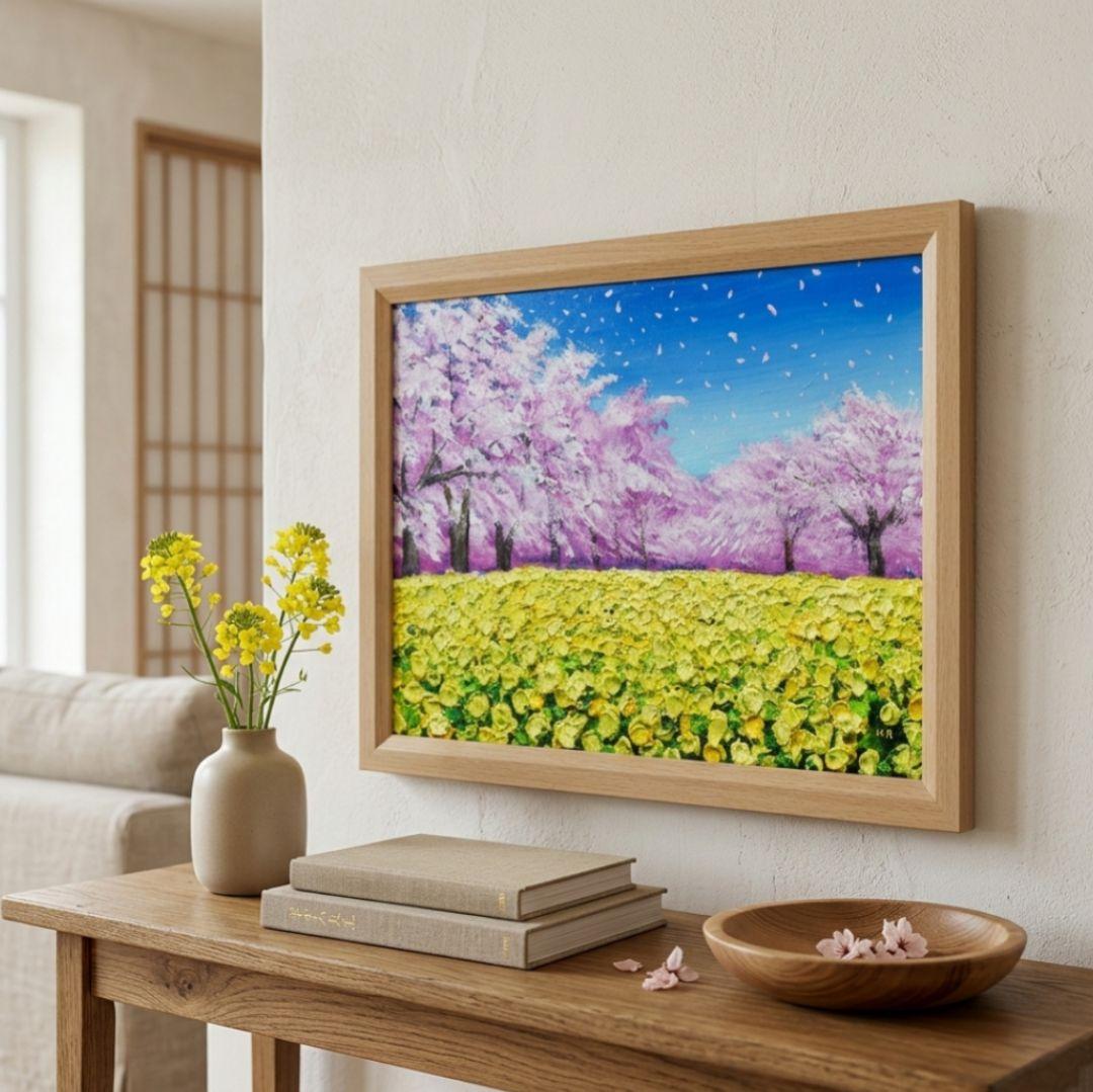 油絵 油彩 油彩画 絵画 絵【桜と菜の花】