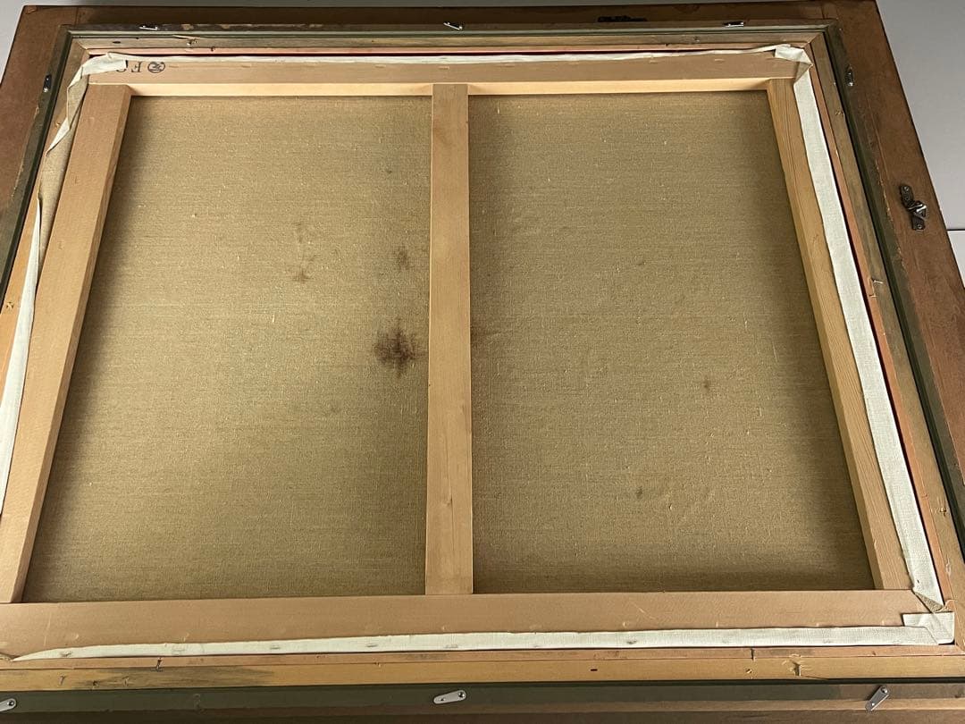 洋画家　山田栄二　油彩　F20号　花と都会　額装　重厚なマチエールの傑作