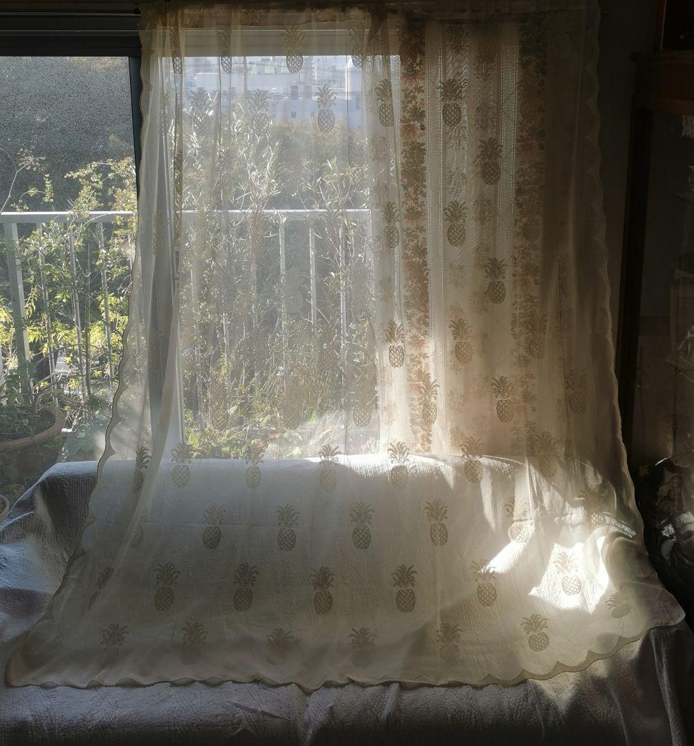 アンティーク ノッティンガムレース最高峰マドラスフレームカーテン パイナップル