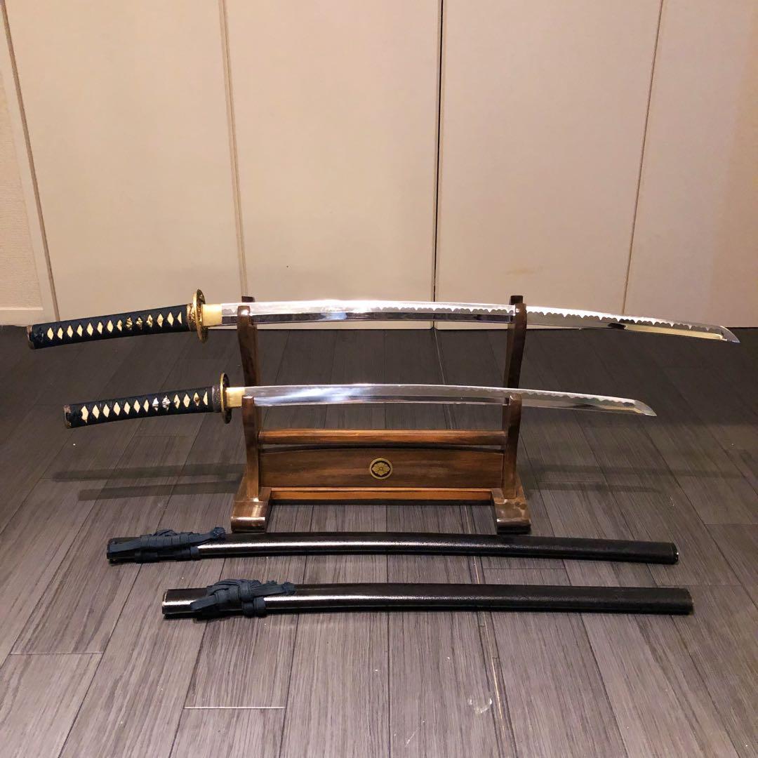 高級模造刀　居合刀　 美術刀剣　太刀　脇差　大小セット　緑拵え