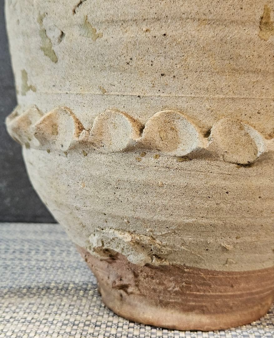 古代中国陶磁器　漢～隋代　緑釉　龍貼り　 高さ28.2cm　壺　花入れ　オブジェ