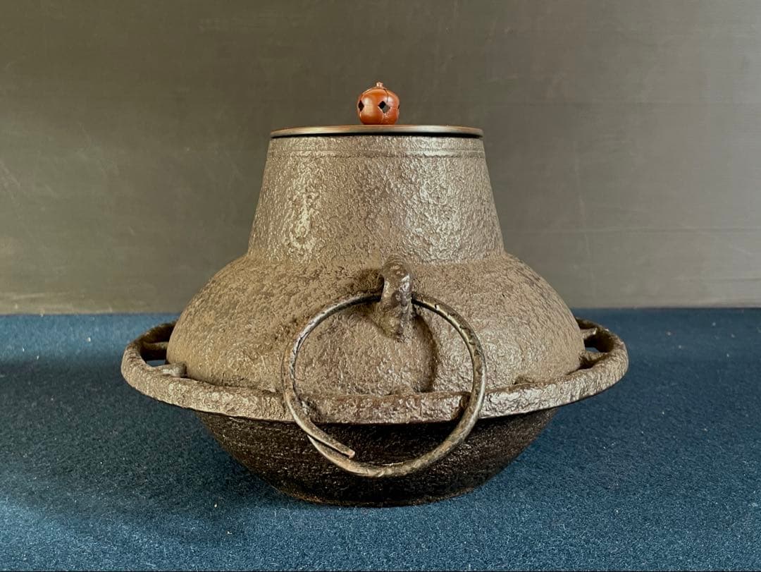 値下げ⭕️「祖」 淡々斎好 車軸釜 岩肌 巻貝鐶付 釜鐶 茶道具 （124B）