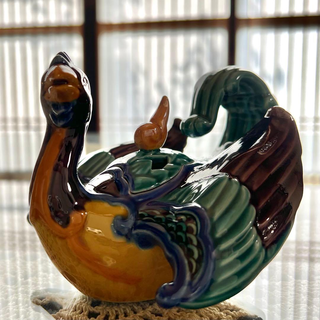 九谷焼 色釉 瑞鳥 香炉 香爐 木田弘之 作家もの 共箱 共布