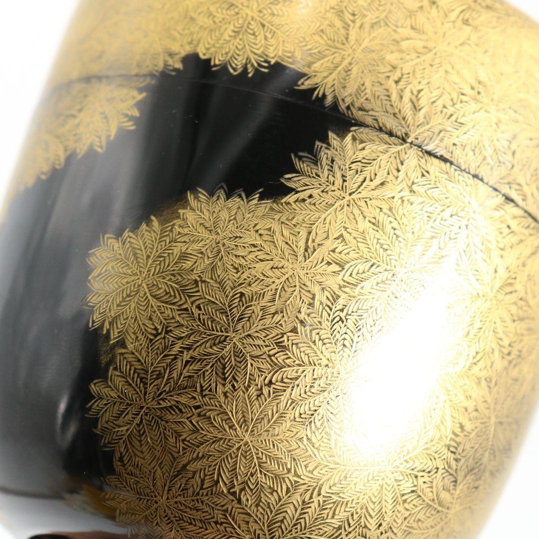 照月作 輪島塗 しのぶ文 沈金 中棗 茶道具 共箱共布　V939