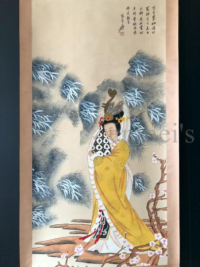 中国古美術・純手描き四尺仕女掛軸・国画・張大千印款・宣紙・茶道・賞物・肉筆・書画