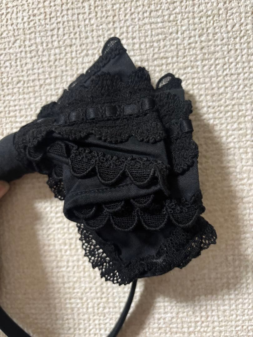 BABY,KC はしごレースのリボンカチューシャ 黒Ｘ黒