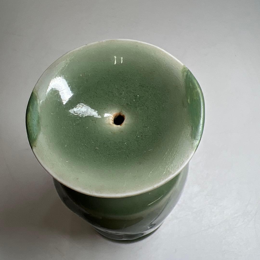 江戸後期　三田青磁燭台　木箱付　高さ16.3㎝ 東Y7-0523②