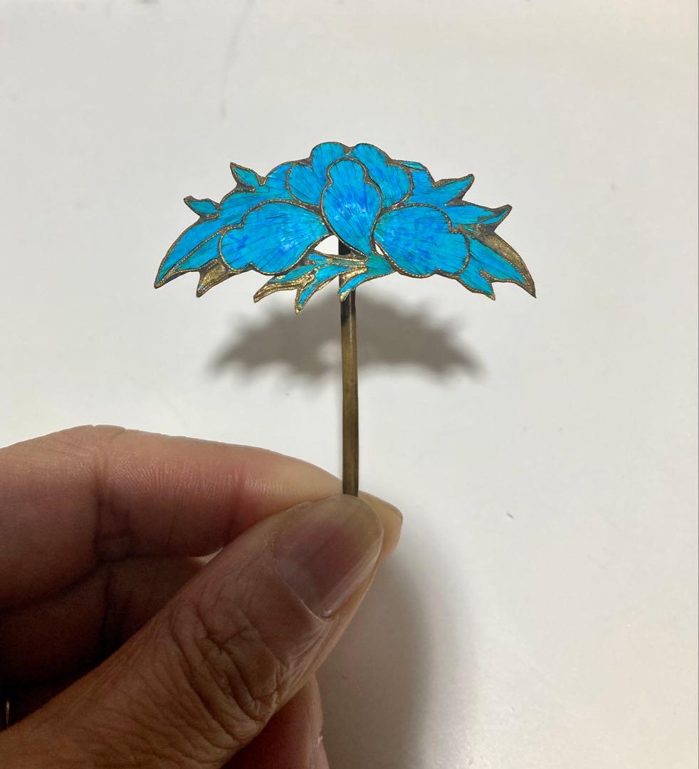 中国　清朝　カワセミ　羽根　ヘアピン　かんざし　アンティーク