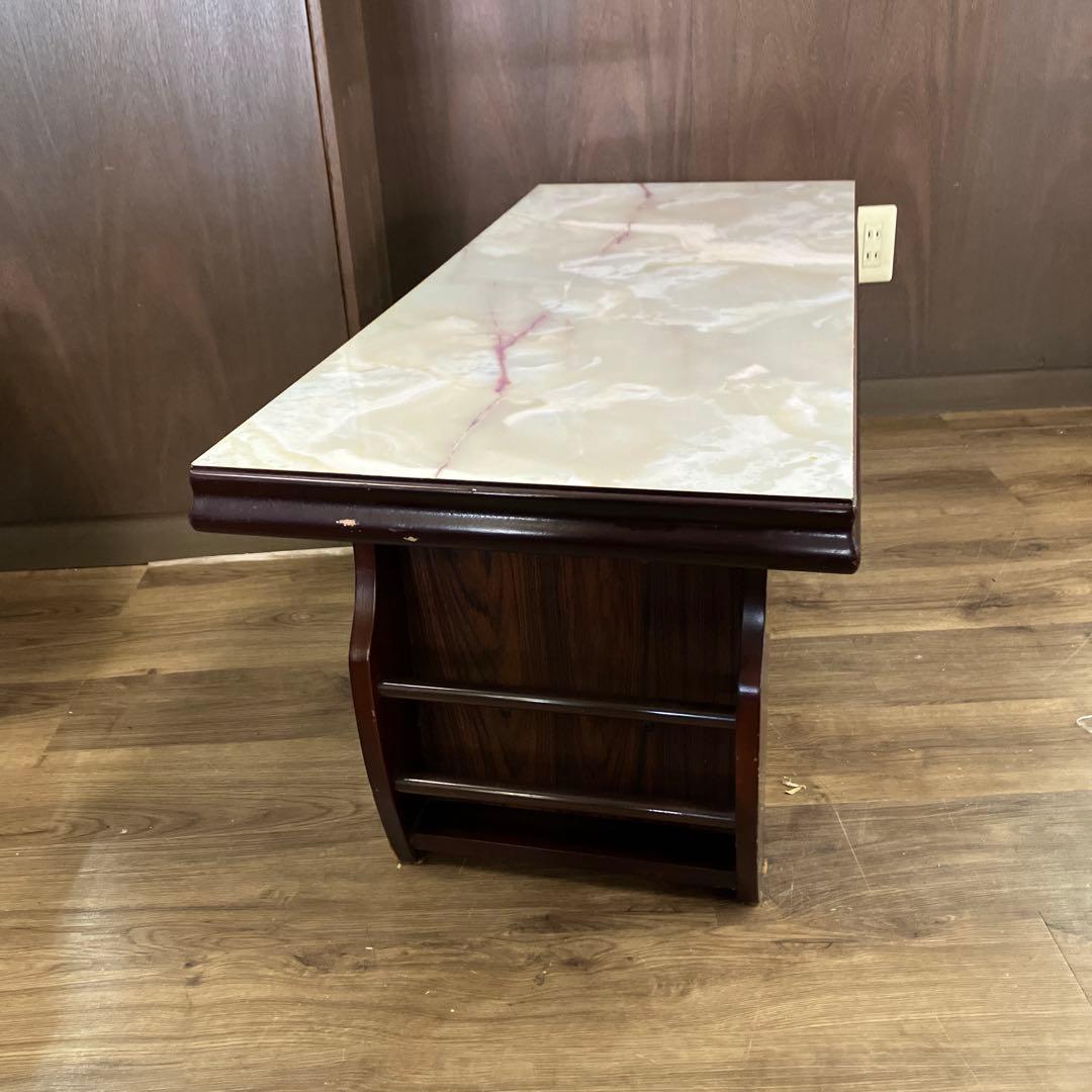 C-4アンティーク センターテーブル 大理石柄天板 マガジンラック付ローテーブル