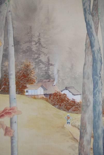 不詳/秋景山水人物図/布袋屋掛軸HB-268/