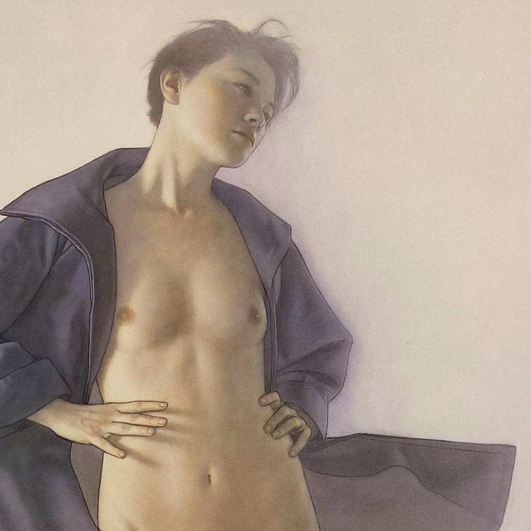 高塚省吾、【ふと熱いものがよぎって】、希少な額装用画集画、新品高級額 額装付