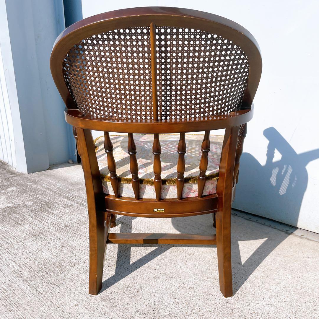 オールドカリモク コロニアル 花柄 ベロア アームチェア ダイニングチェア