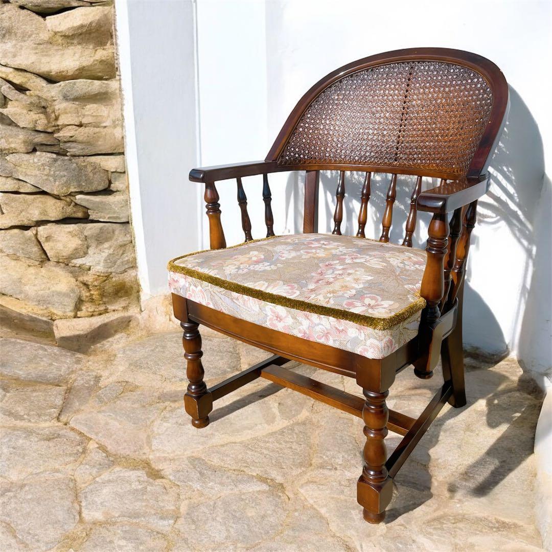オールドカリモク コロニアル 花柄 ベロア アームチェア ダイニングチェア