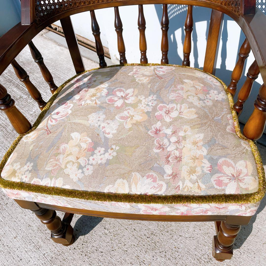 オールドカリモク コロニアル 花柄 ベロア アームチェア ダイニングチェア