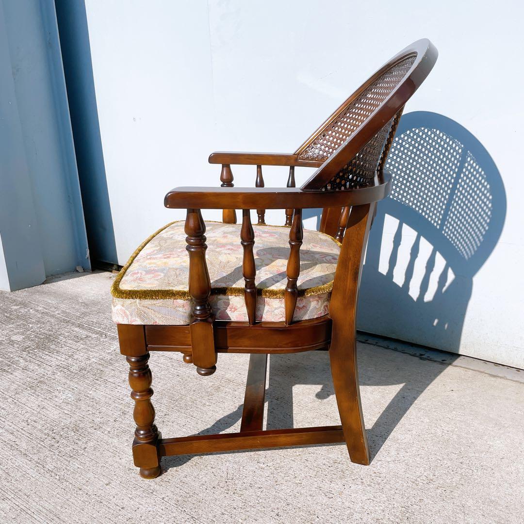 オールドカリモク コロニアル 花柄 ベロア アームチェア ダイニングチェア