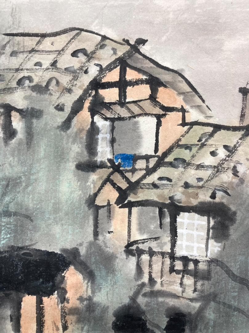 藤岡紫峰／川合玉堂師事「夏の湖畔」掛軸 紙本 共箱：山水