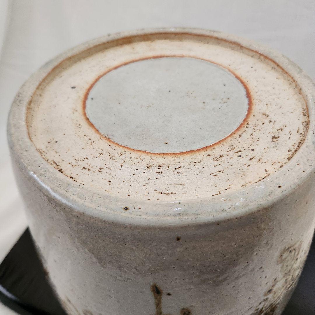 陶器 　大きめの火鉢　骨董　茅葺きの家　手描き