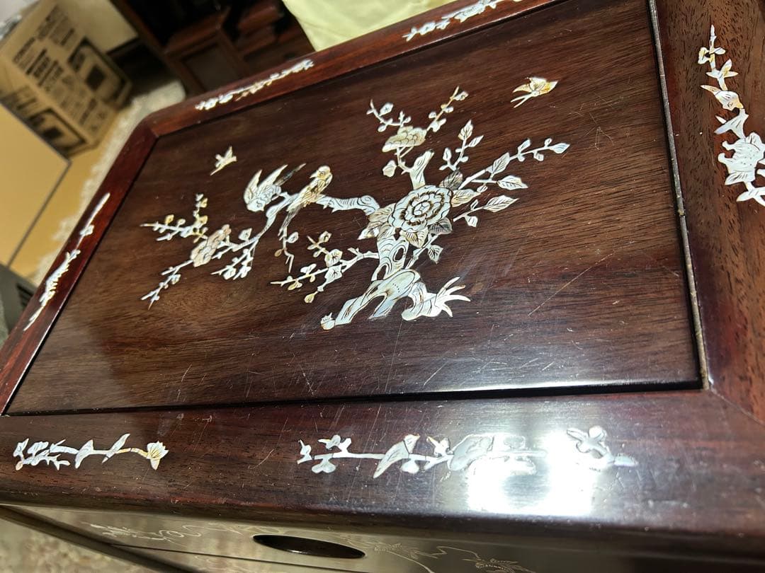 花と鳥の螺鈿木製タンス 5段