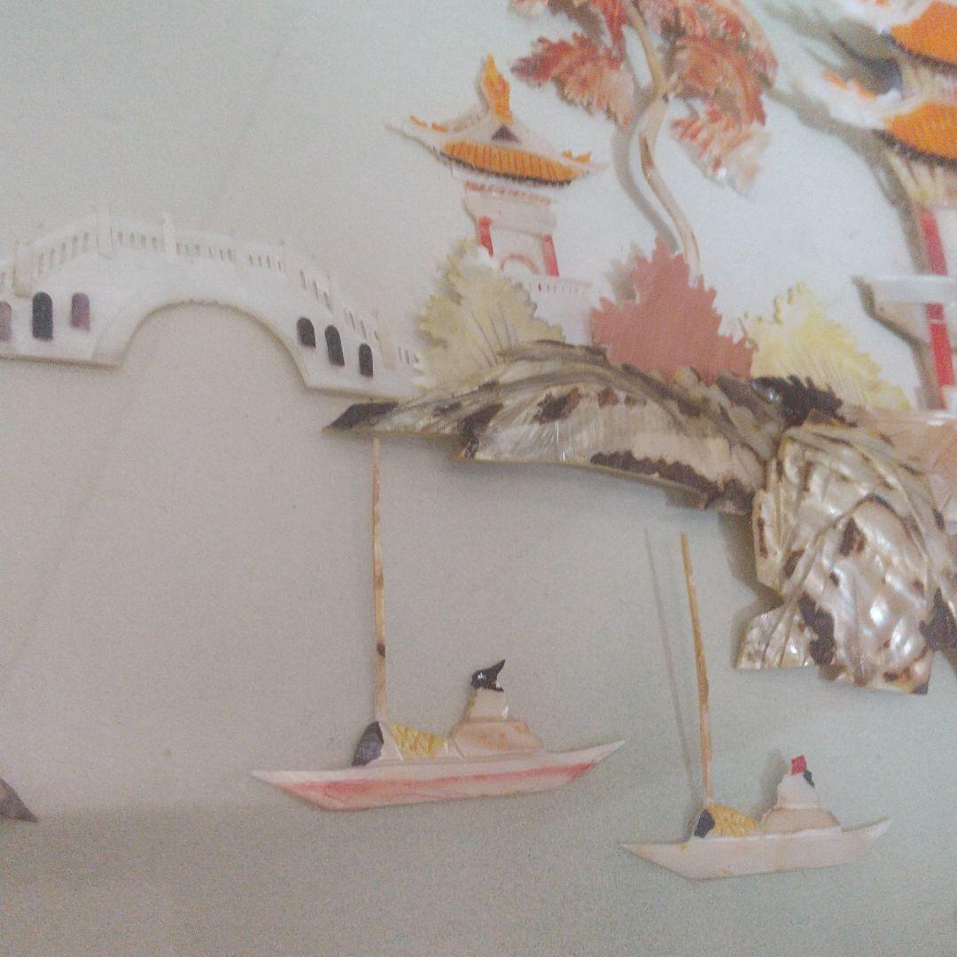 貝細工 珊瑚 貝 螺旋細工の額付き 縁起 開運 風水