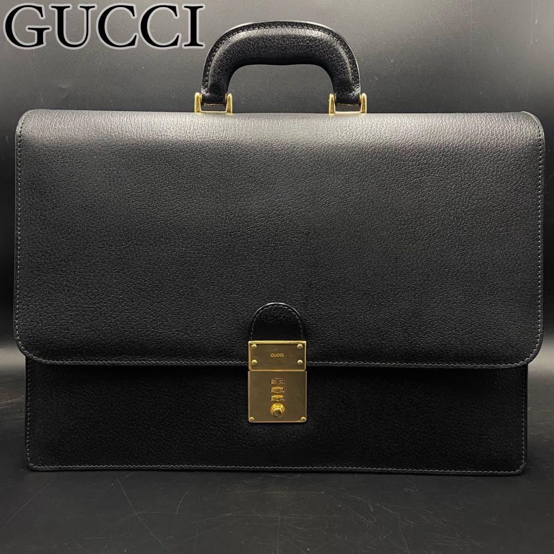 【美品】グッチ ビジネスバッグ A4収納可能 ブラック レザー