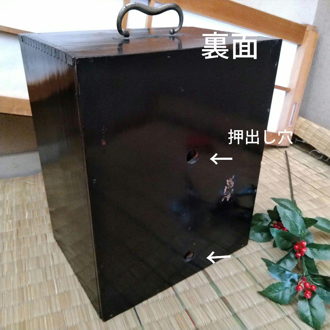 ☘ 明治時代 骨董 漆器 　野弁当　重箱 風景花絵　漆塗内朱　天然木