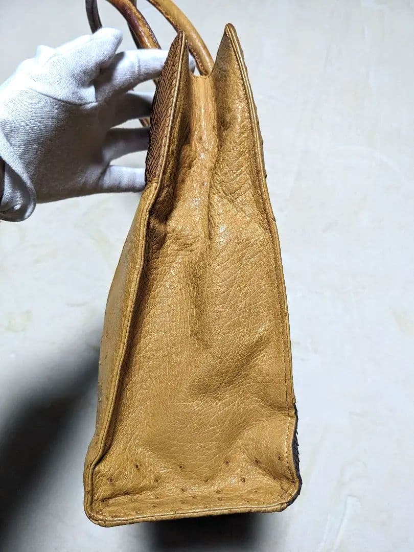 エキゾチックレザー　トートバッグ パイソン オーストリッチ A4 キャメル