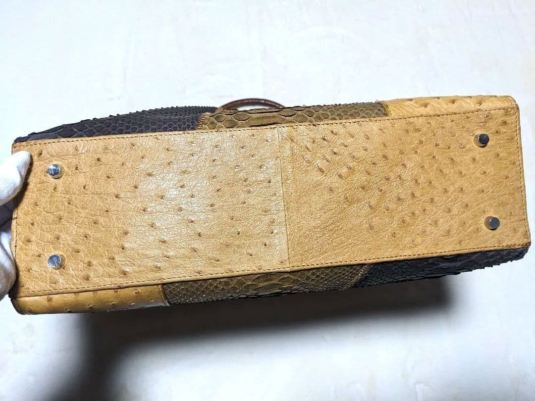 エキゾチックレザー　トートバッグ パイソン オーストリッチ A4 キャメル